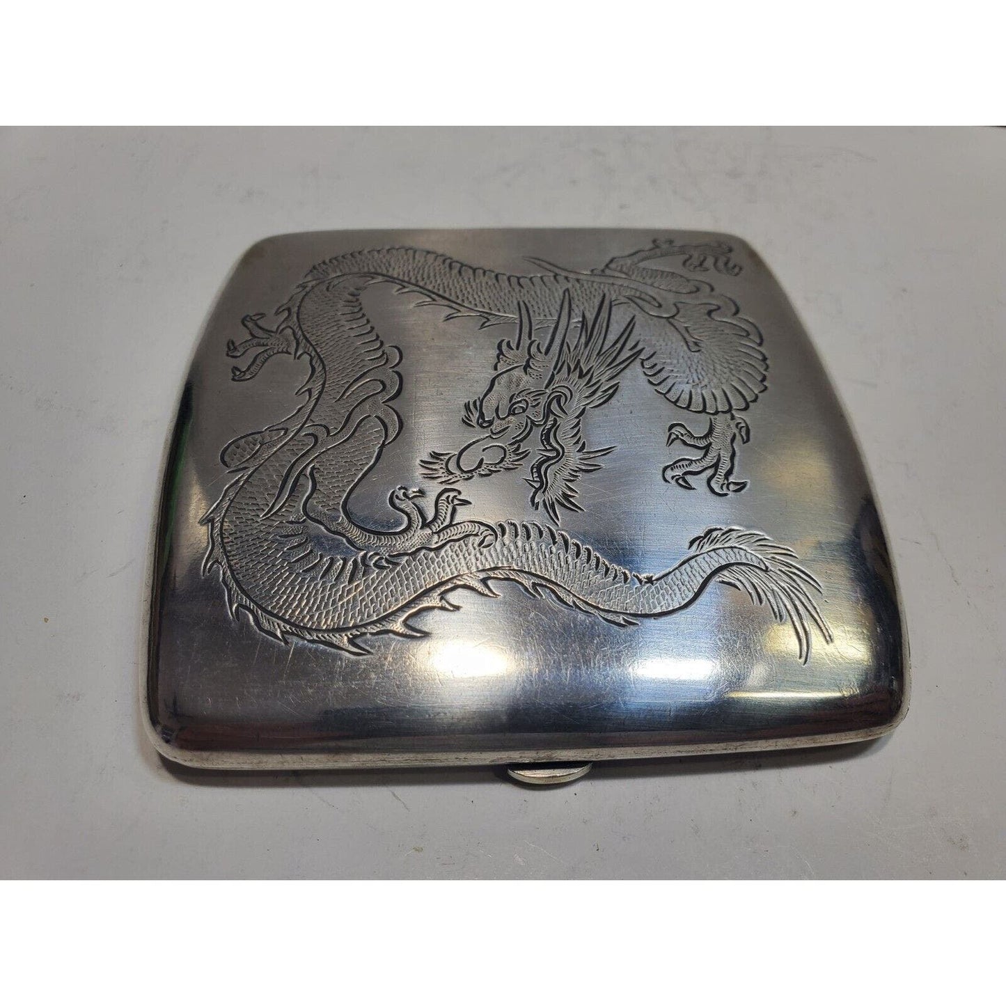 Antique Sterling Silver Chinese Dragon Cigarette Case 3 1/4 x 3 1/4" 6602/3