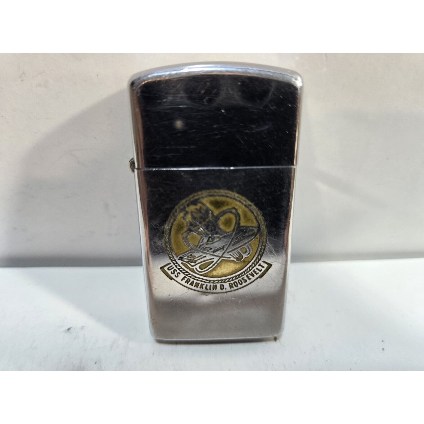 Working Vintage 1976 Zippo Slimline Lighter - USS Franklin D. Roosevelt 6946/33
