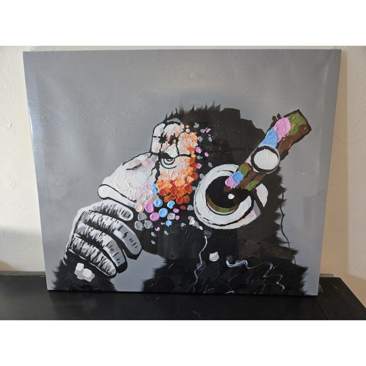 Monkey Art Oil Painting on Canvas Hand Painted 24 X 20" NOS