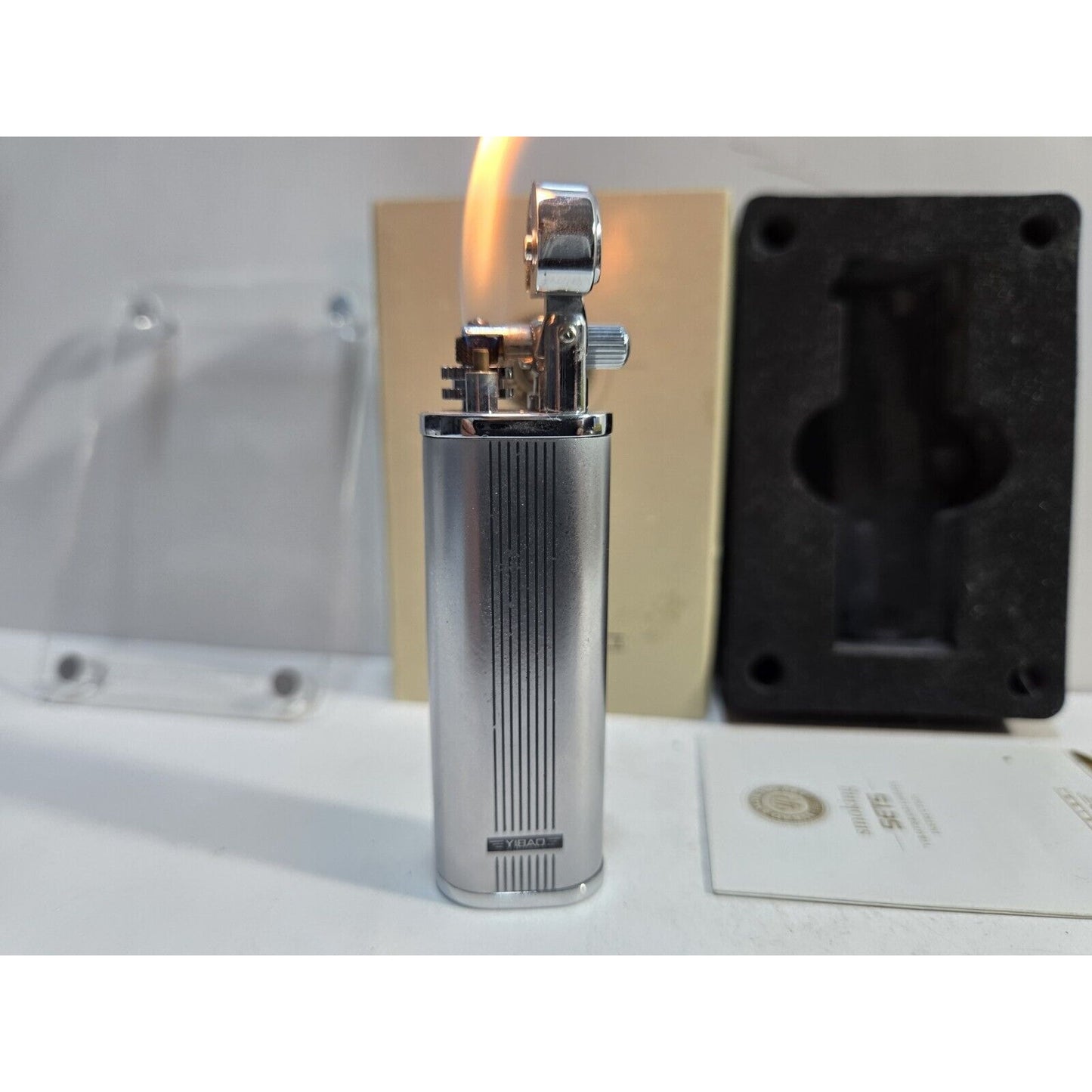 NOS Working Yibao Liftarm Silver Tone Lighter, Original Box 6898/24