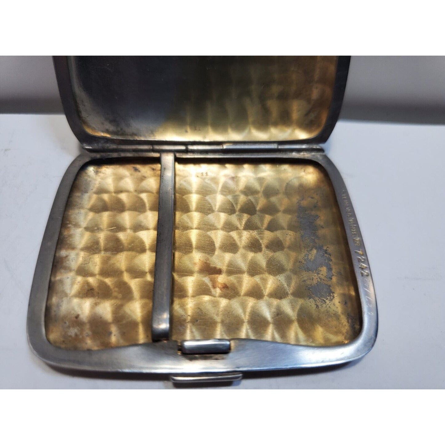 Antique Sterling Silver, Gold Striped Cigarette Case 2 1/4 x 1 3/4" 6559/3