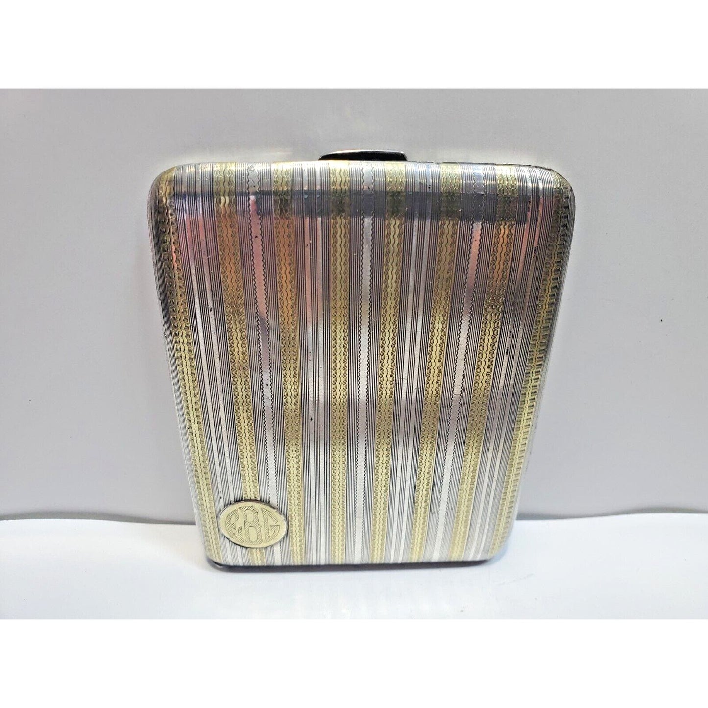 Antique Elgin Sterling Silver & Gold Striped Cigarette Case 6540/3