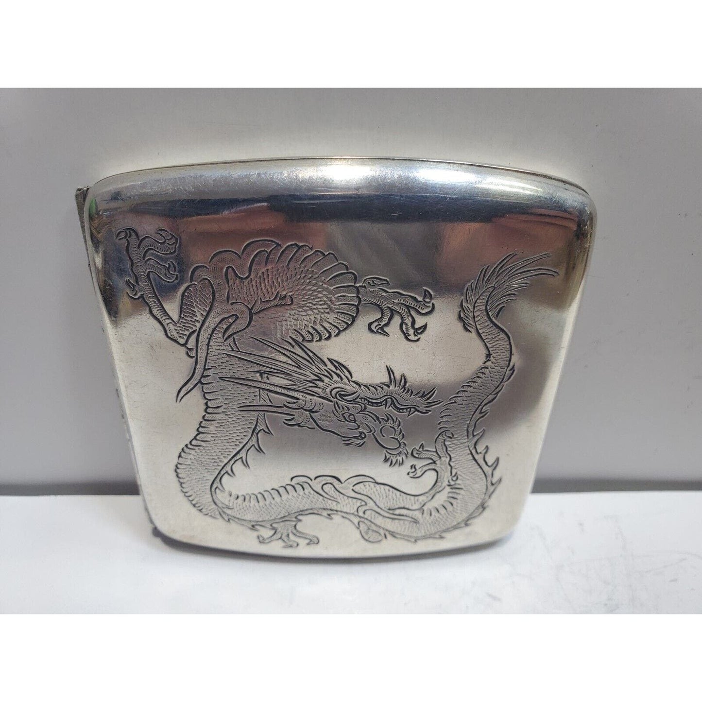 Antique Sterling Silver Chinese Dragon Cigarette Case 3 1/4 x 3 1/4" 6602/3