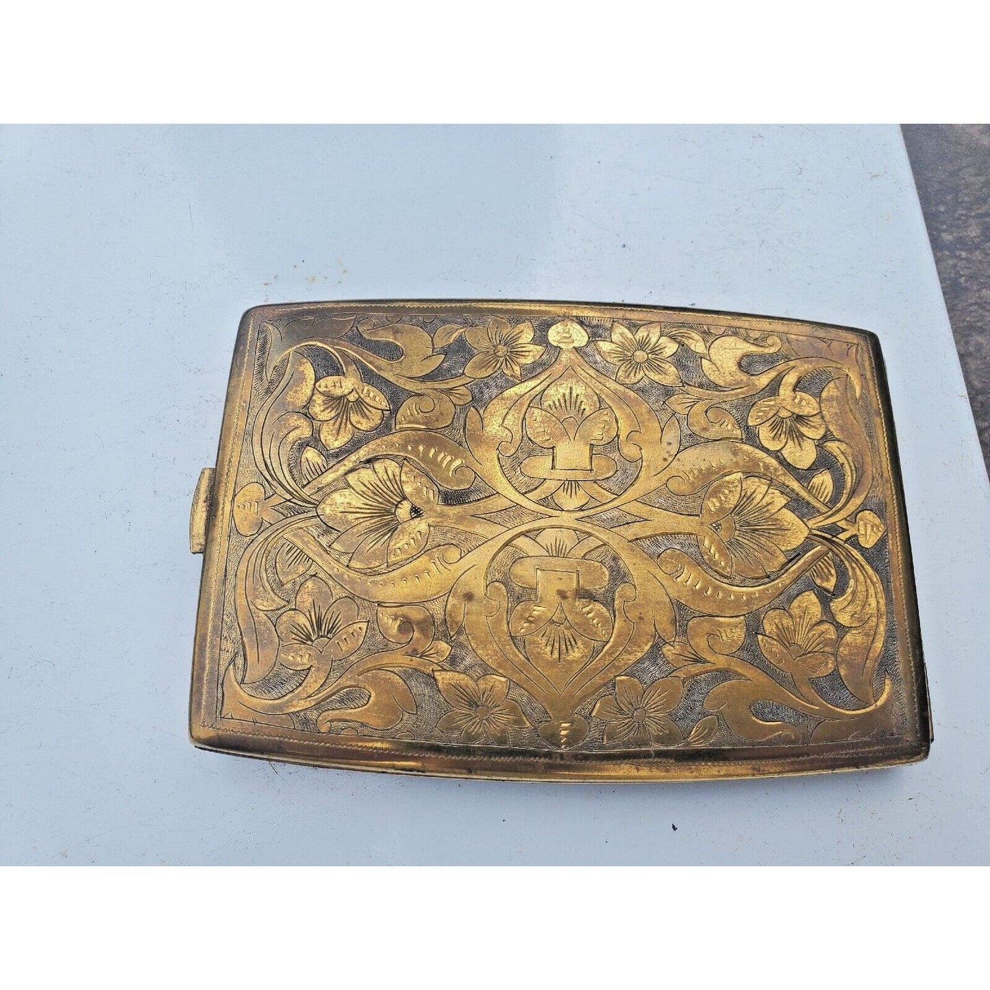 Antique Persian Gold Tone Brass Cigarette Case 4 3/4 x 3 1/4 5513/15