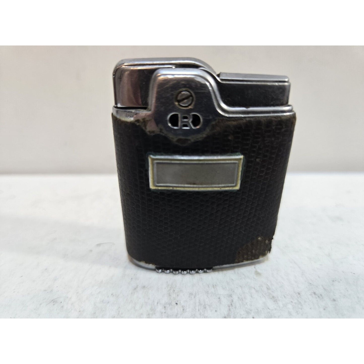 Vintage Working Ronson Essex Lighter Leather, Silver Art Deco Design 7422/26