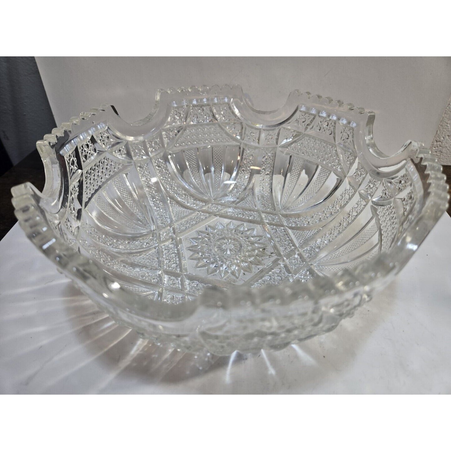 Vintage Bowl Imperial Star Cut Crystal Glass Clear Round 8 1/2"