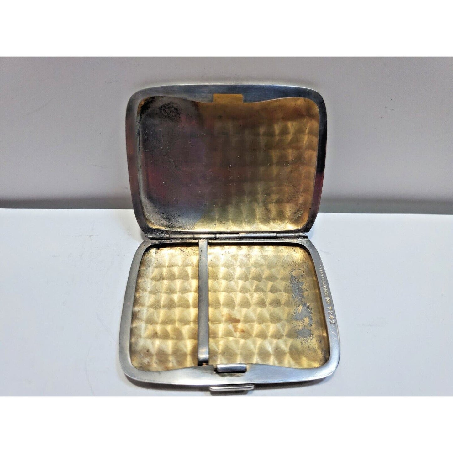 Antique Sterling Silver, Gold Striped Cigarette Case 2 1/4 x 1 3/4" 6559/3