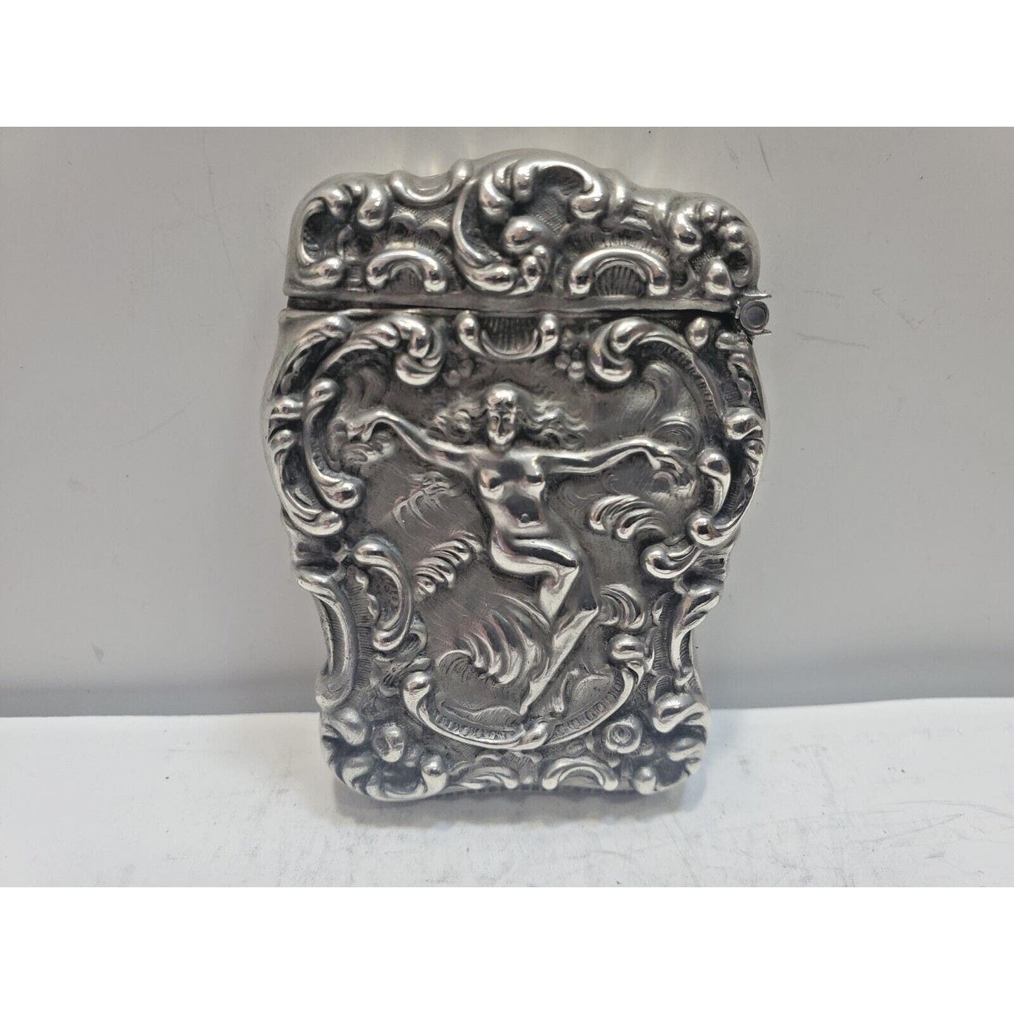 1902 Unger Bros Art Nouveau Nude Sterling Silver Vesta Match Case 6639/3