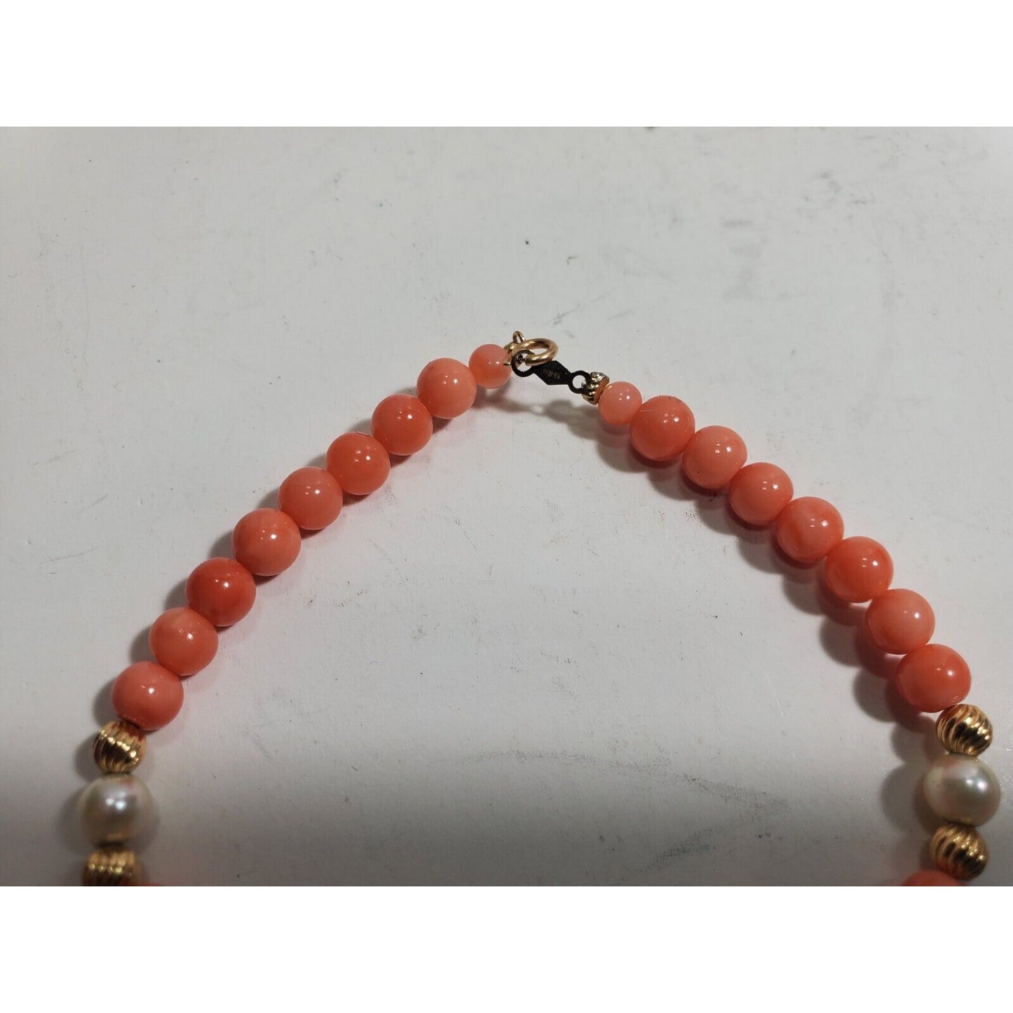 14K Yellow Gold Clasp & 5 mm Beads, Natural Coral Bead Bracelet 8" 5952/10
