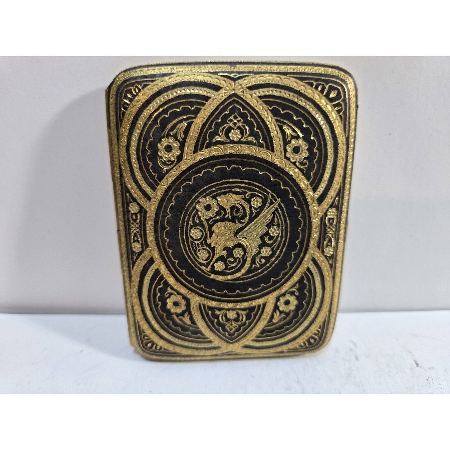 Antique Damascene Cigarette Case 'Ten Winged Dragons' Gold Inlay