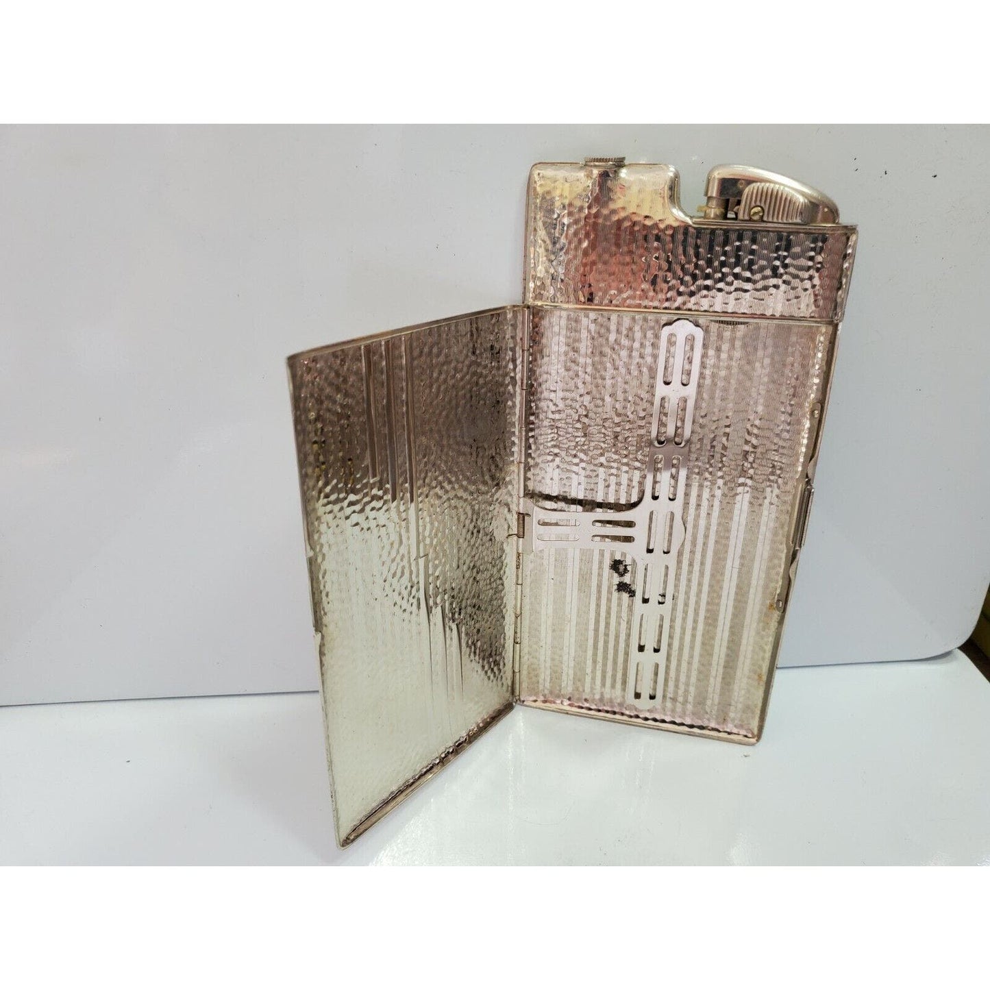 VINTAGE Evans Working Cigarette Case CLIPPER Lighter Silver, Enamel 366/16