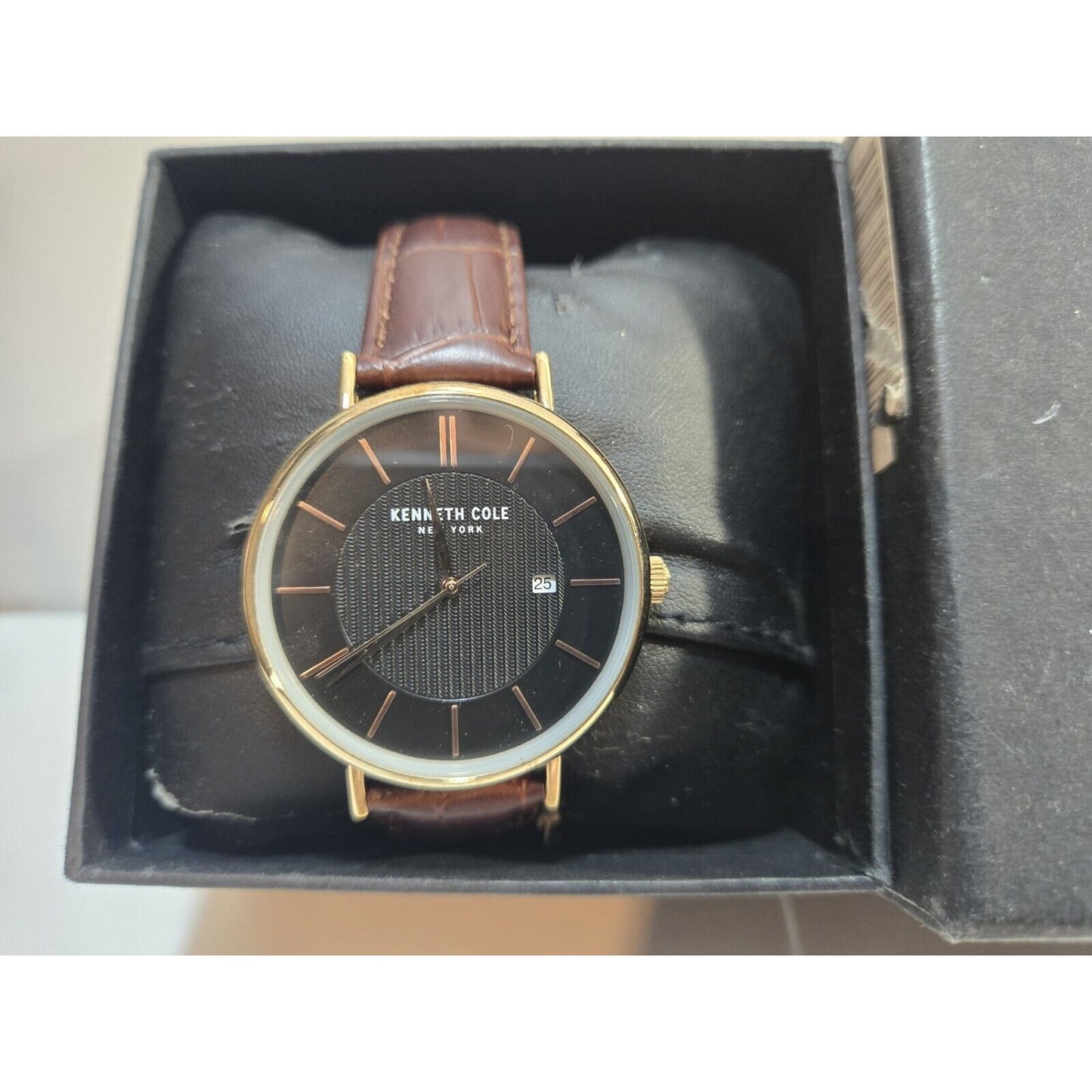 NOS Kenneth Cole Brown Leather Unisex Watch, Original Box