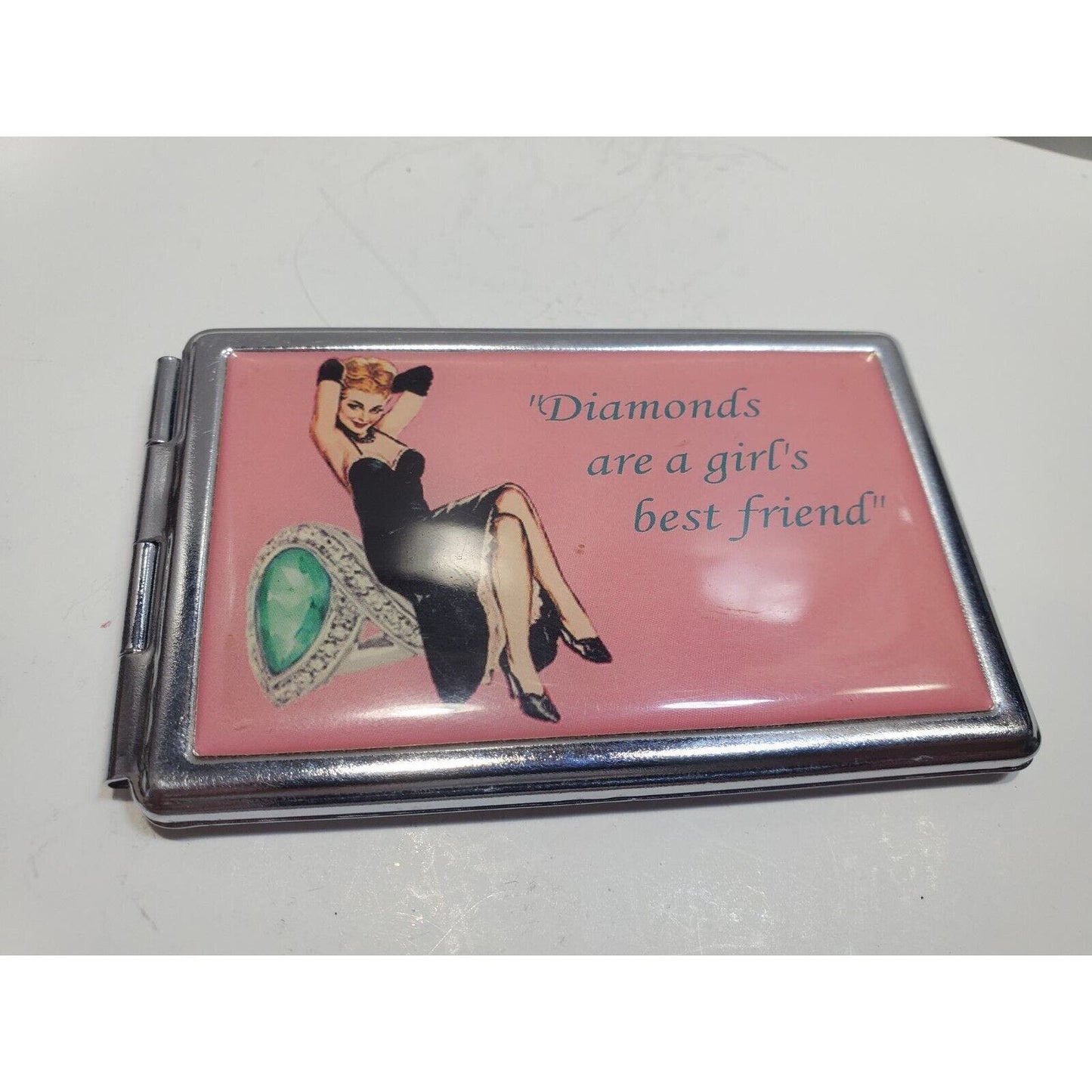 Vintage Pinup Girl Phone Book Mirror Case Risque 4 x 2 1/2" Diamonds 6550/3