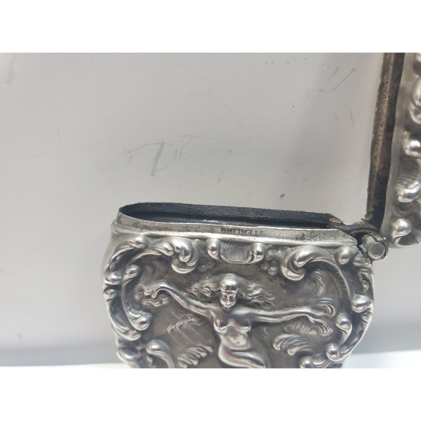 1902 Unger Bros Art Nouveau Nude Sterling Silver Vesta Match Case 6639/3