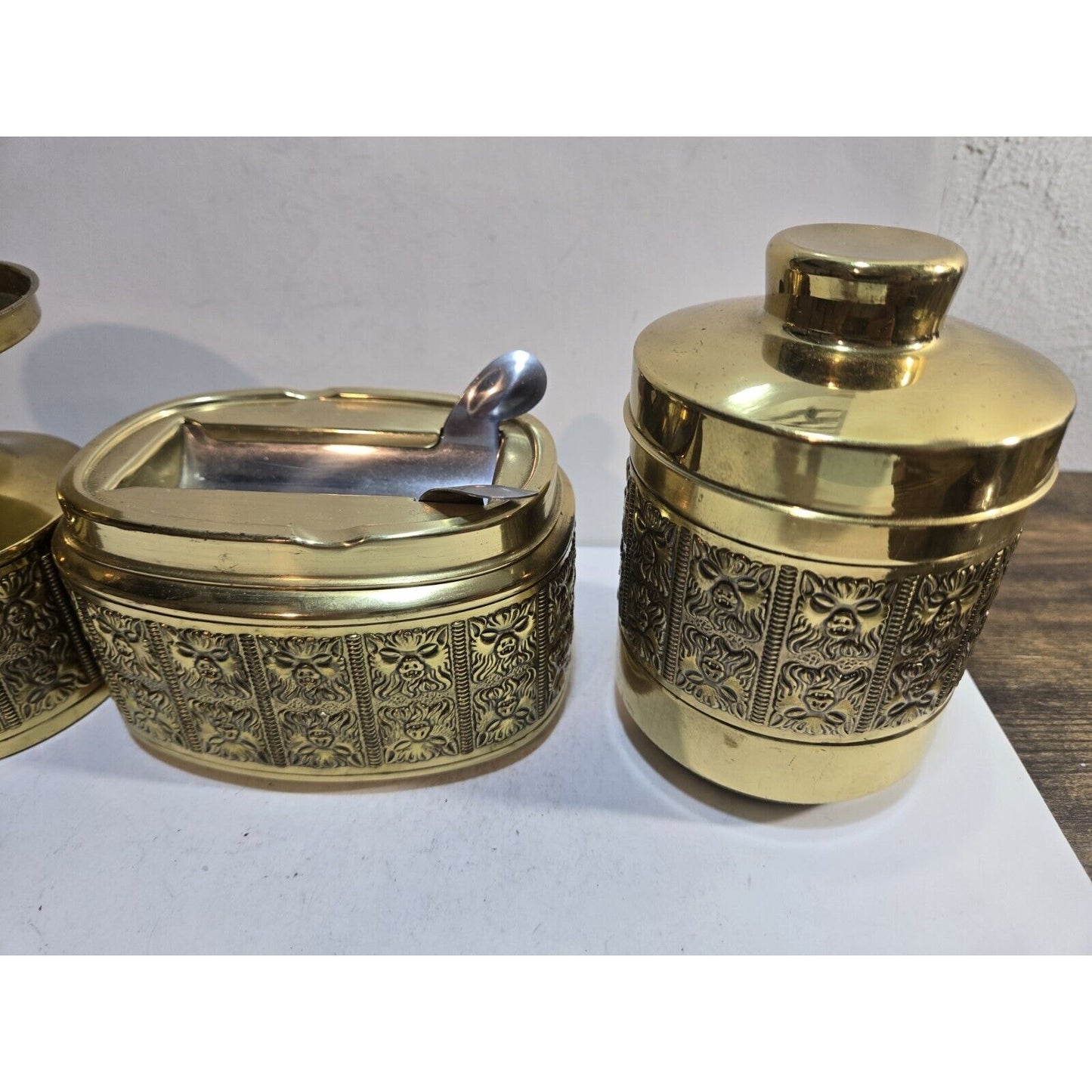 Vintage Erhard & Söhne Style Ashtray Smokers Set Gold Cigarette & Candle Holder