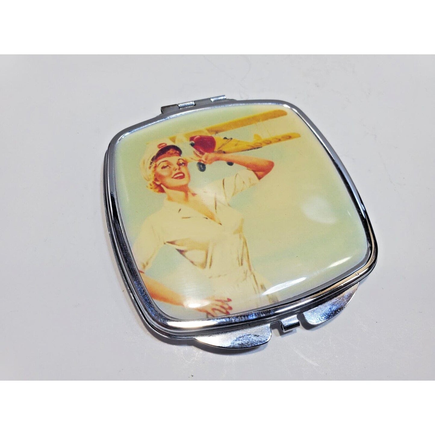 Vintage Pinup Girl Pocket Mirror Case 60's Risque 2 1/2" 6546/3
