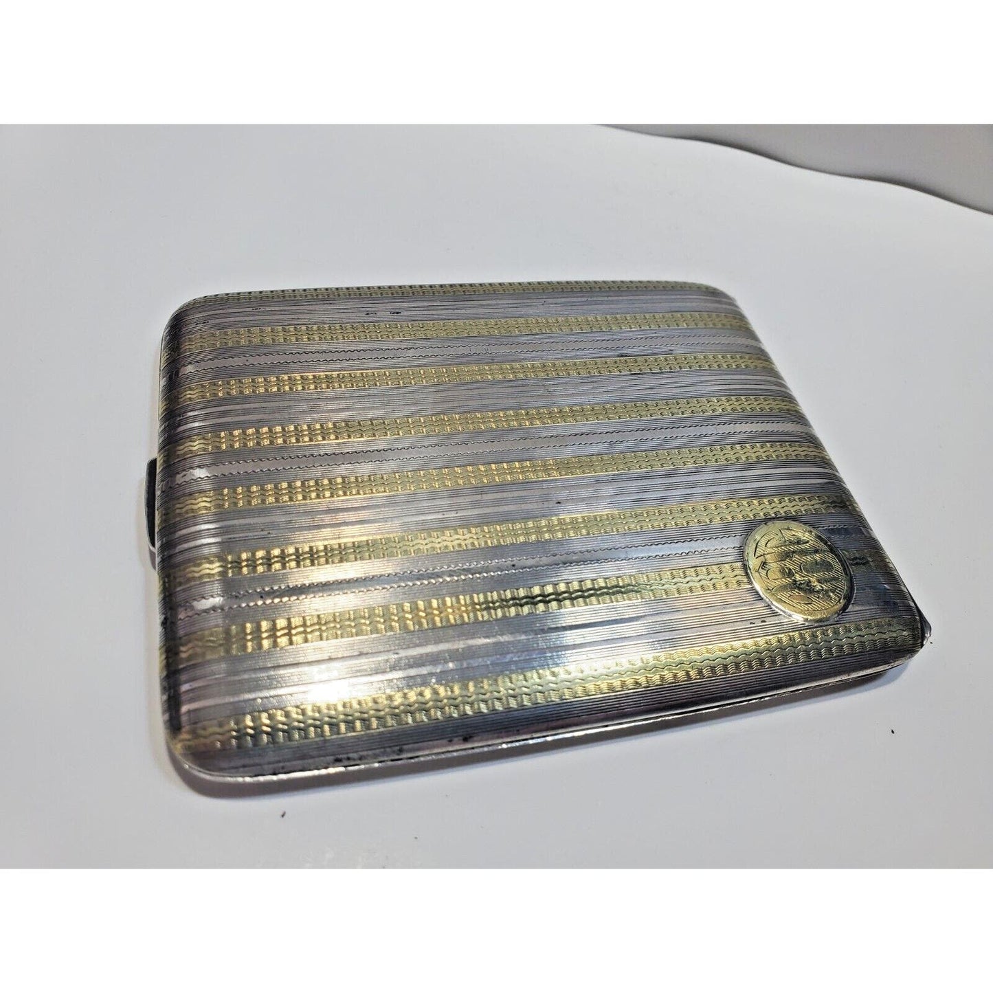 Antique Elgin Sterling Silver & Gold Striped Cigarette Case 6540/3