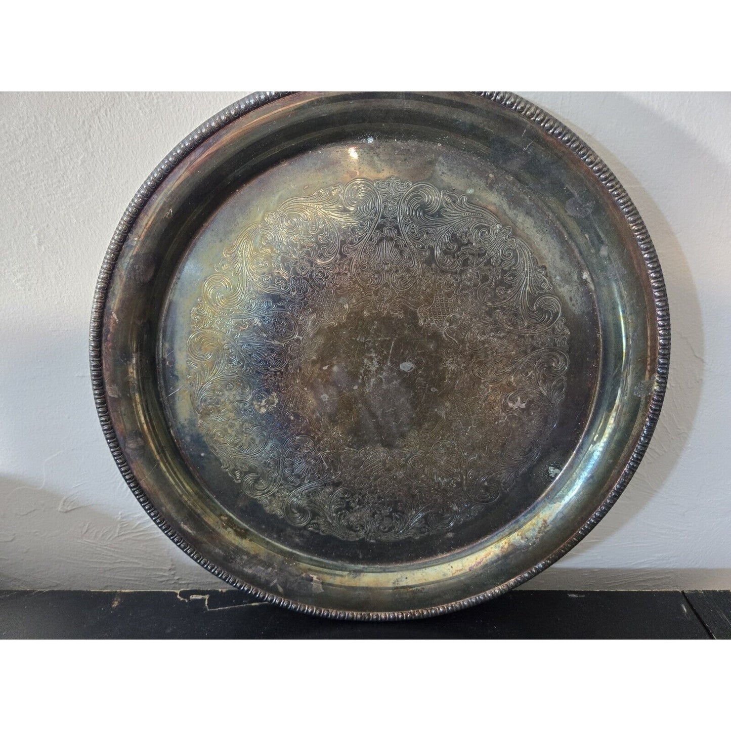 Vintage Wm Rogers Son Spring Flower 12 ”Silver Plate Serving Tray