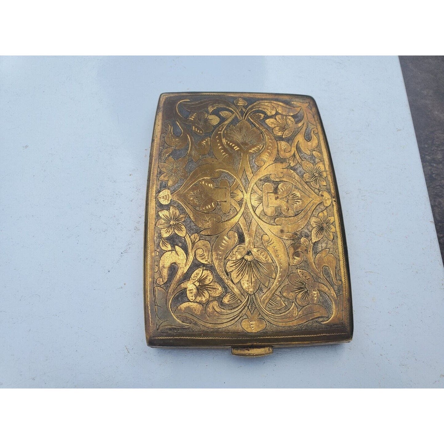 Antique Persian Gold Tone Brass Cigarette Case 4 3/4 x 3 1/4 5513/15