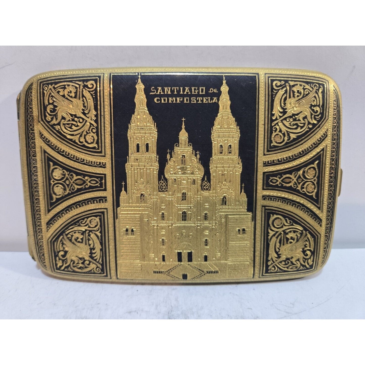 Antique Toledo Gold 24k Damascene SANTIAGO COMPOSTELA Cigarette Case 7696/2