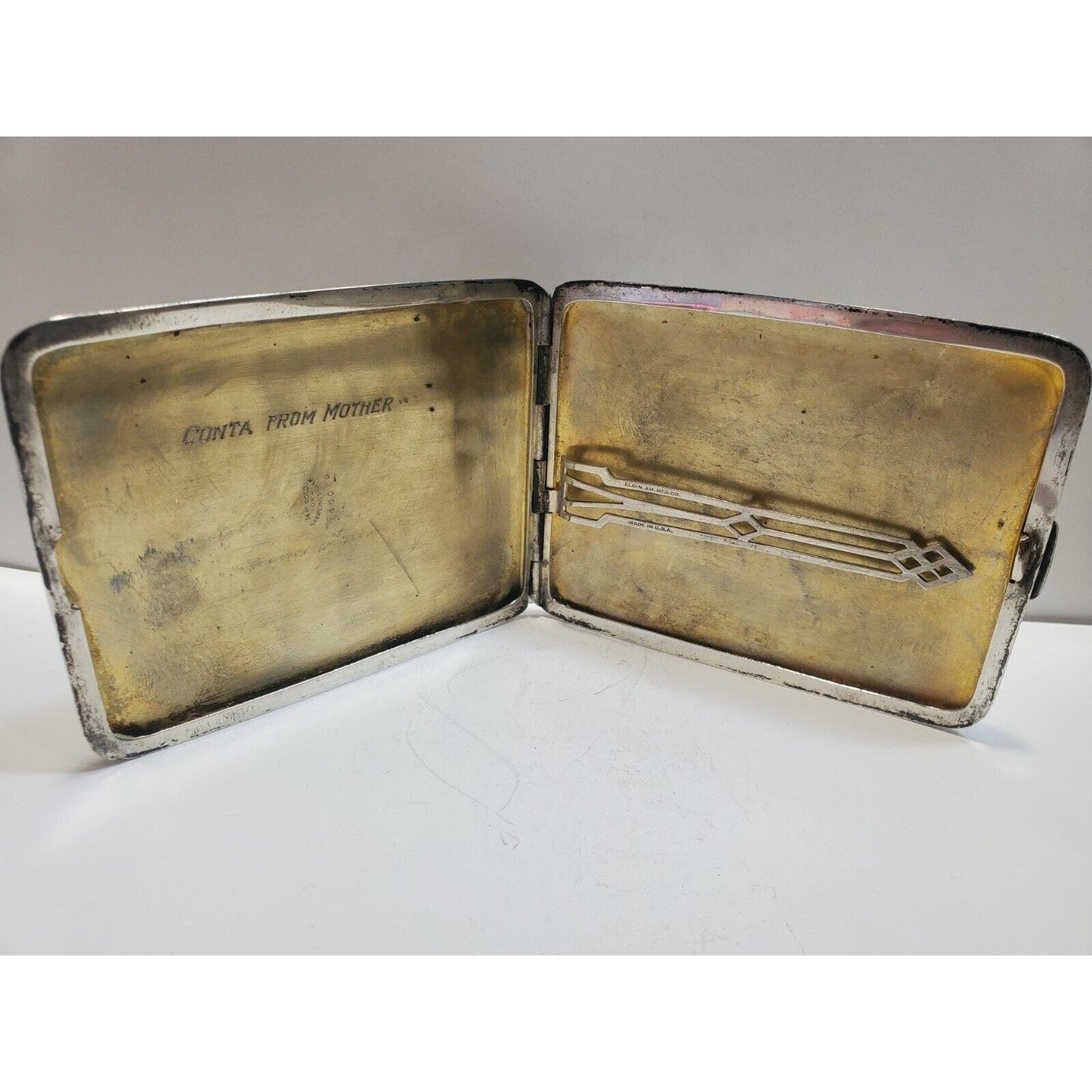 Antique Elgin Sterling Silver & Gold Striped Cigarette Case 6540/3