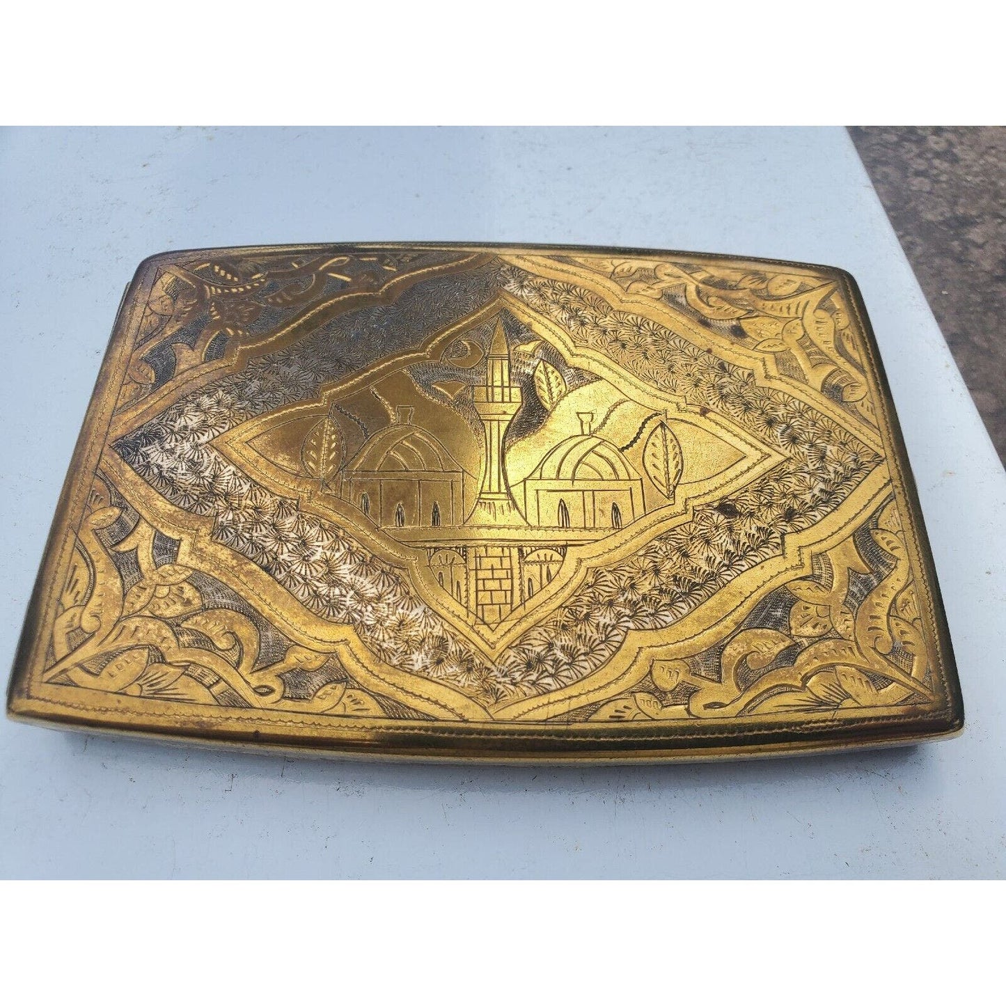 Antique Persian Gold Tone Brass Cigarette Case 4 3/4 x 3 1/4 5513/15