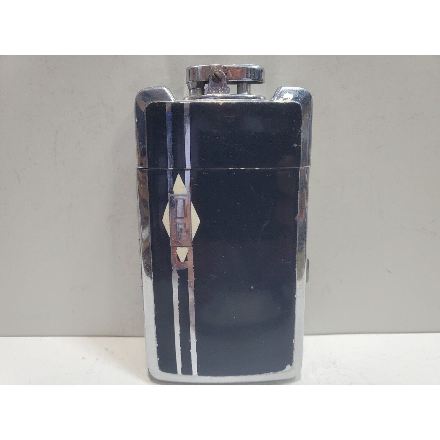 Working Ronson Art Deco Case Enamel Siler Tone Cigarette Case Lighter 6485/14