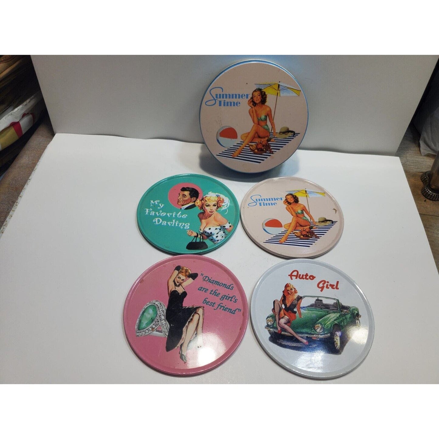 NOS Retro Pin-Up Girls 3.5" Coasters Set 6542/11