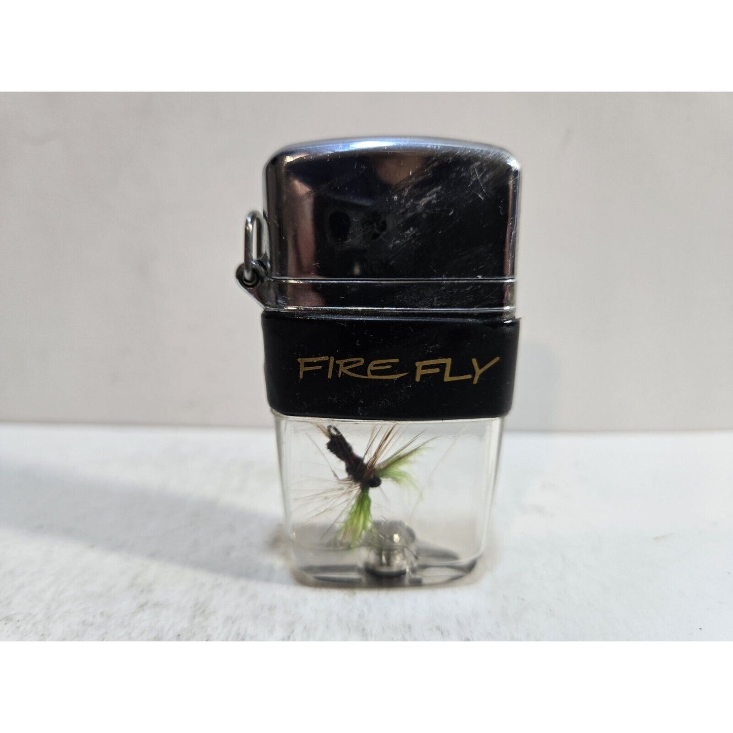 Vintage Working Fire Fly Flip Top Lighter. Fly Fishing Lure, Clear Tank 7377/33