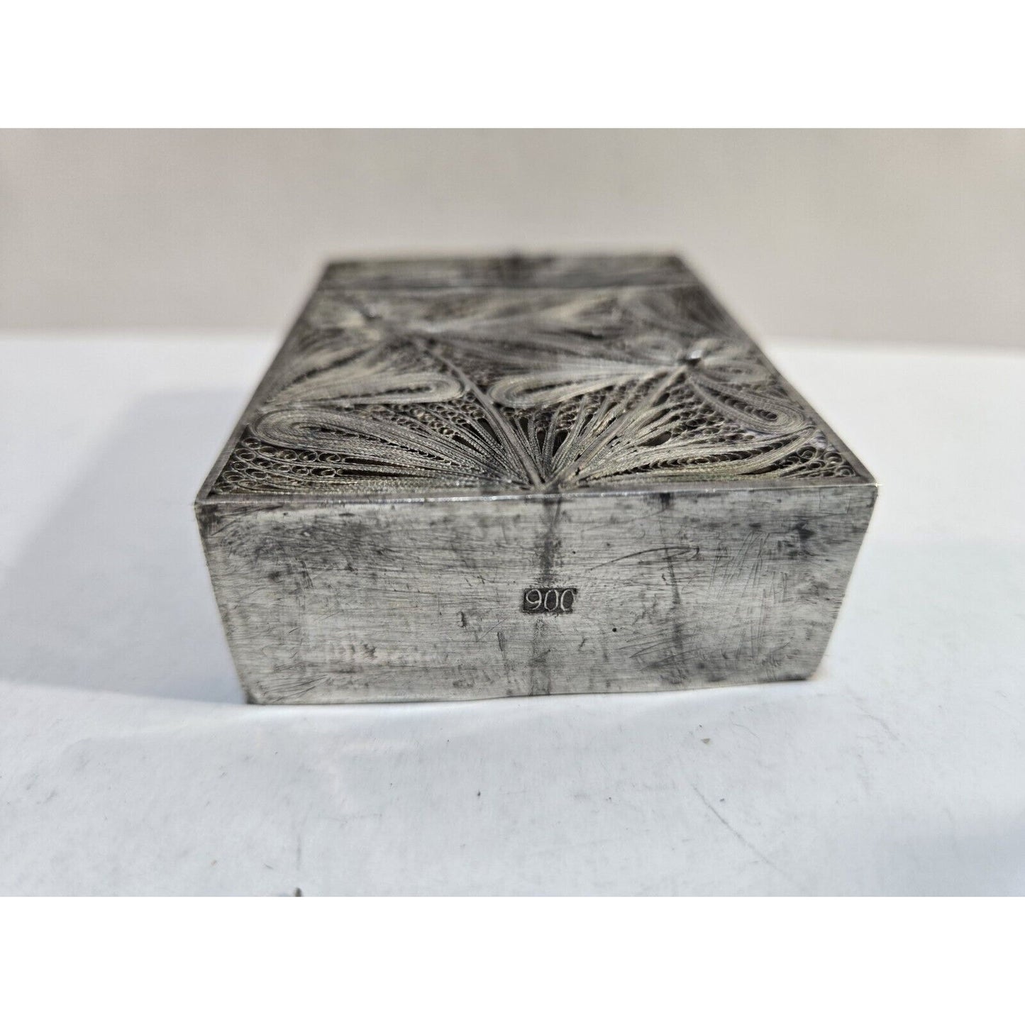 Antique 900 Silver Filigree HANDMADE Cigarette Case 3" X 2.25" 7553/3