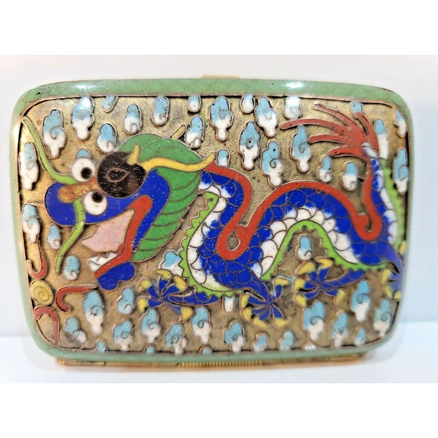 Antique ORIENTAL CLOISONNE ENAMEL Dragon Cigarette Case 3 x 2"