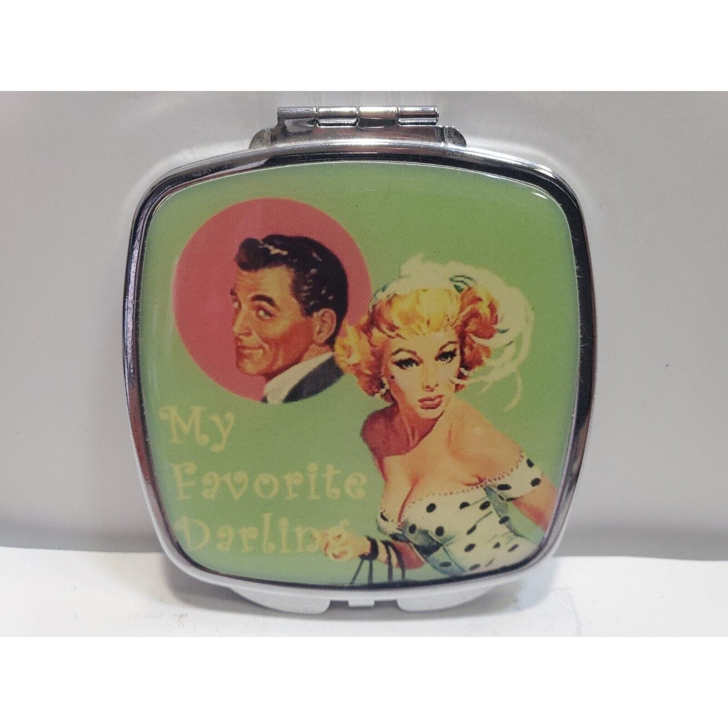 Vintage Pinup Girl Mirror Case 60's Risque 2 1/2" My Favorite Darling 6545/3