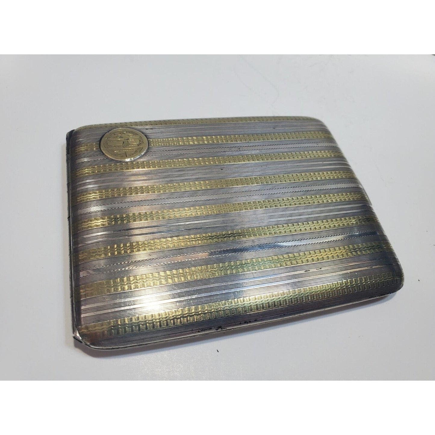 Antique Elgin Sterling Silver & Gold Striped Cigarette Case 6540/3