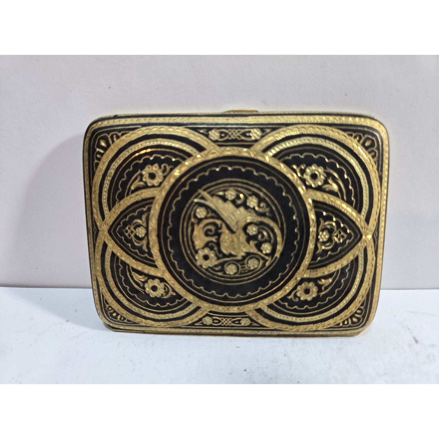 Antique Damascene Cigarette Case 'Ten Winged Dragons' Gold Inlay