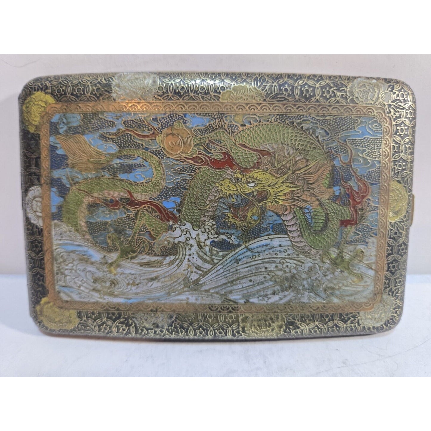 Vintage Dragon Japan Damascene Enamel GOLD, Dragon Cigarette Case 7667/2
