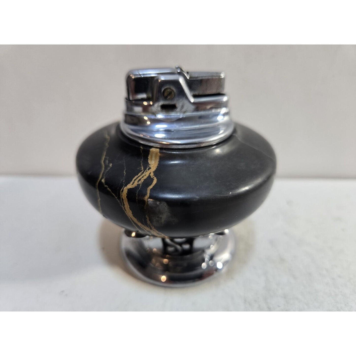 Working Vintage Lighter Ronson NORDIC Italian Black Marble Table Lighter Silver