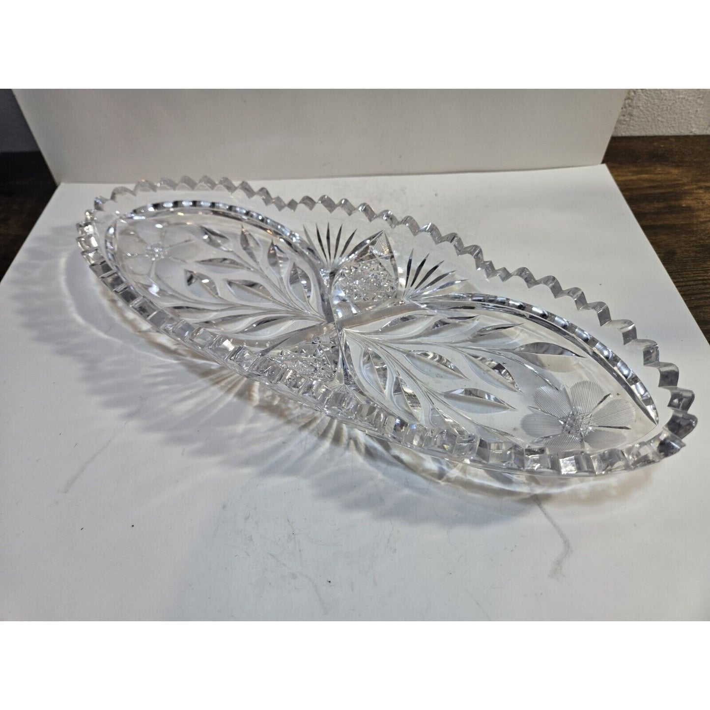 Vintage Cut Crystal Glass Bowl Tray Dish 12"