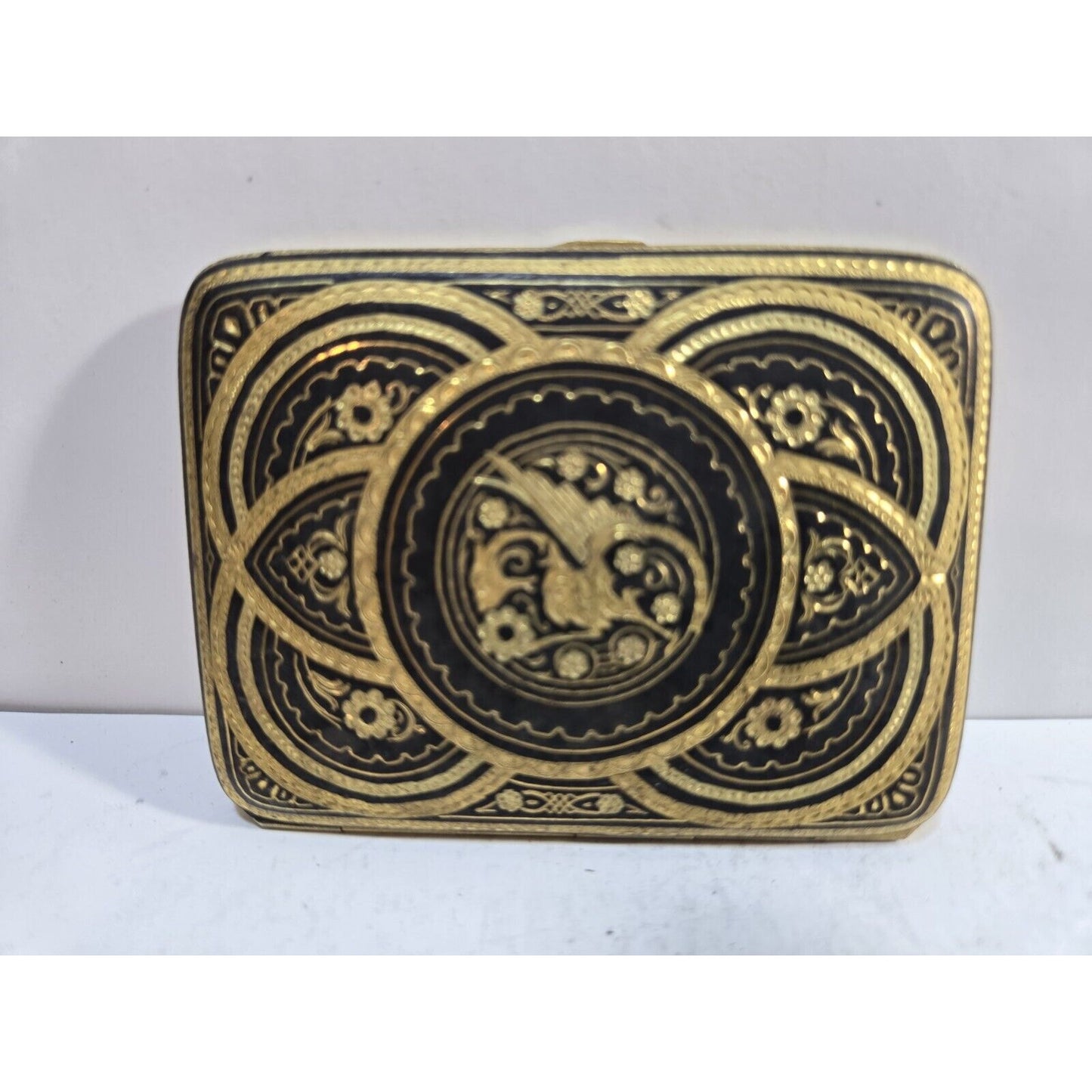 Antique Damascene Cigarette Case 'Ten Winged Dragons' Gold Inlay