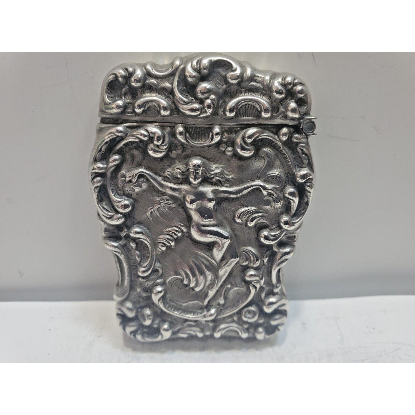 1902 Unger Bros Art Nouveau Nude Sterling Silver Vesta Match Case 6639/3