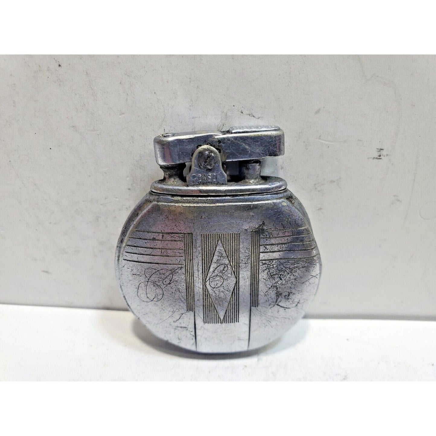 Working Vintage ACE Ronson Round Silver Lighter / Rondette Model 6437/26