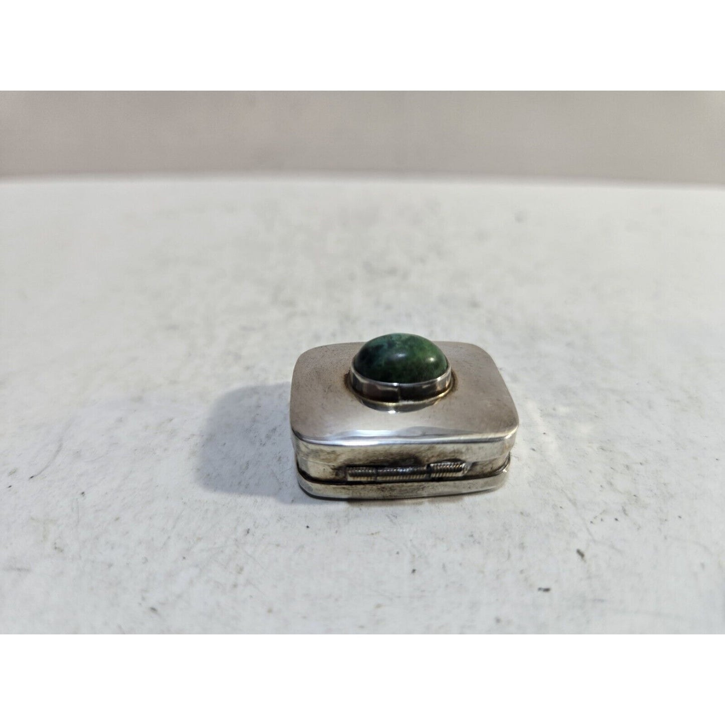 Vintage 925 Sterling Silver Hinged Lid Snuff Pill Box, Jem Stone 1" 7283/3