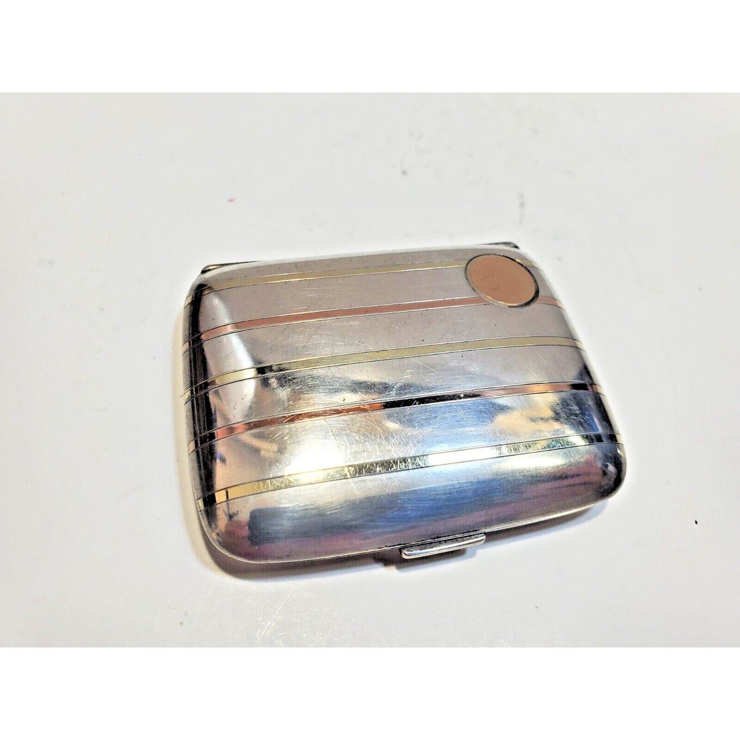 Antique Sterling Silver, Gold Striped Cigarette Case 2 1/4 x 1 3/4" 6559/3