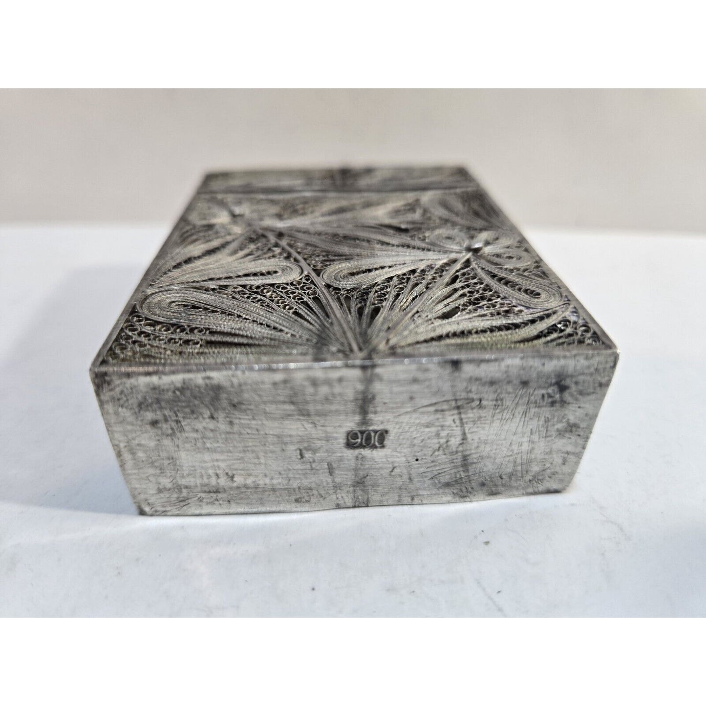 Antique 900 Silver Filigree HANDMADE Cigarette Case 3" X 2.25" 7553/3