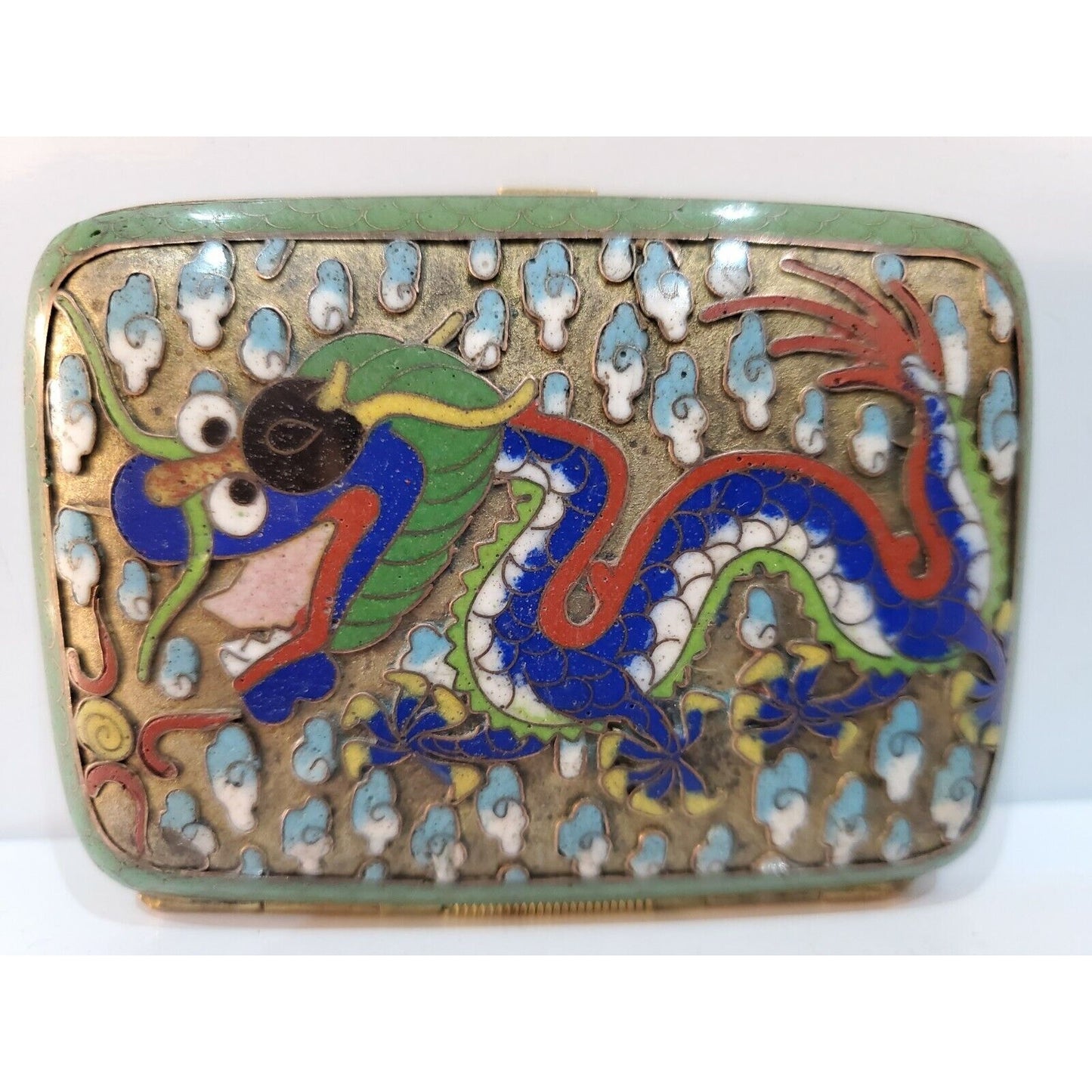 Antique ORIENTAL CLOISONNE ENAMEL Dragon Cigarette Case 3 x 2"
