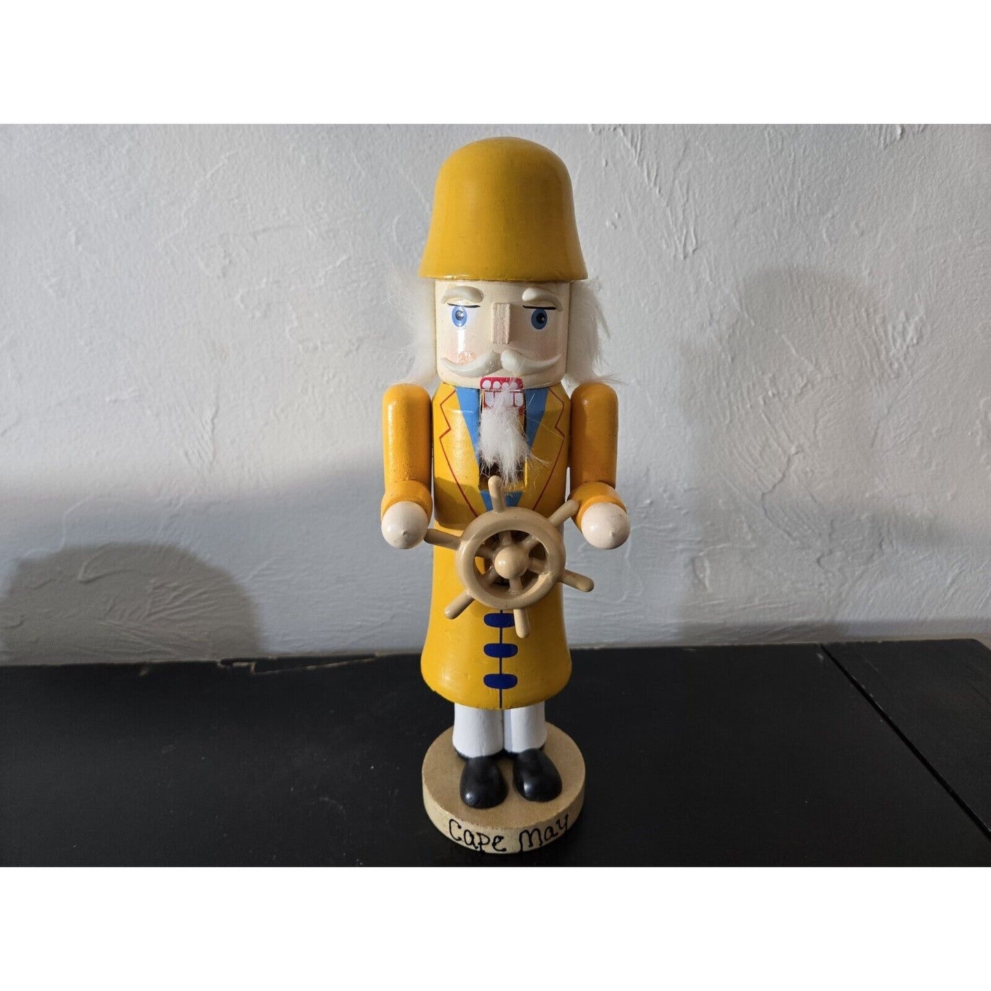 Wood Nutcracker Ships Captain Yellow Rain Gear Ships Wheel