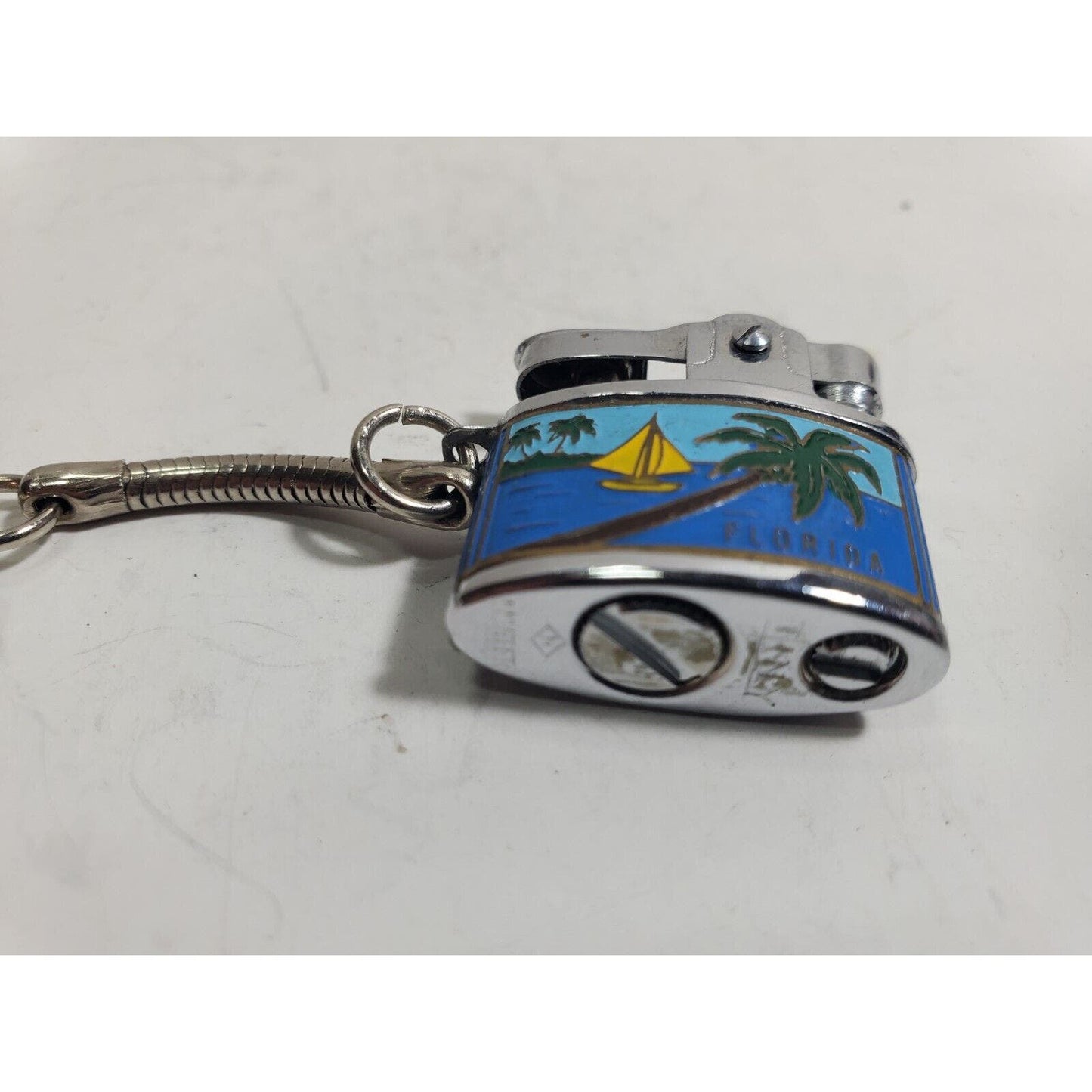 Vintage Working Keyring Key Chain Miniature Lighter Map Of FLORIDA 6075/30