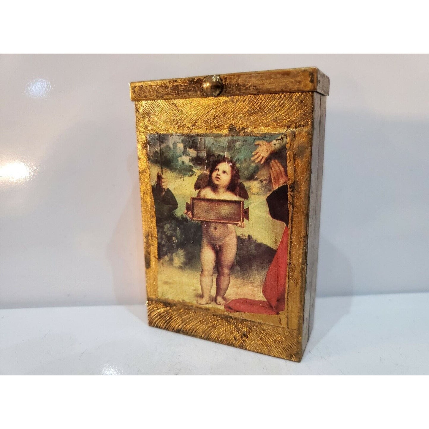 Vintage Cigarette Pack Case NUDE Boy, ANGEL Print GOLD 3 1/2” X 2 1/4” 3429.21