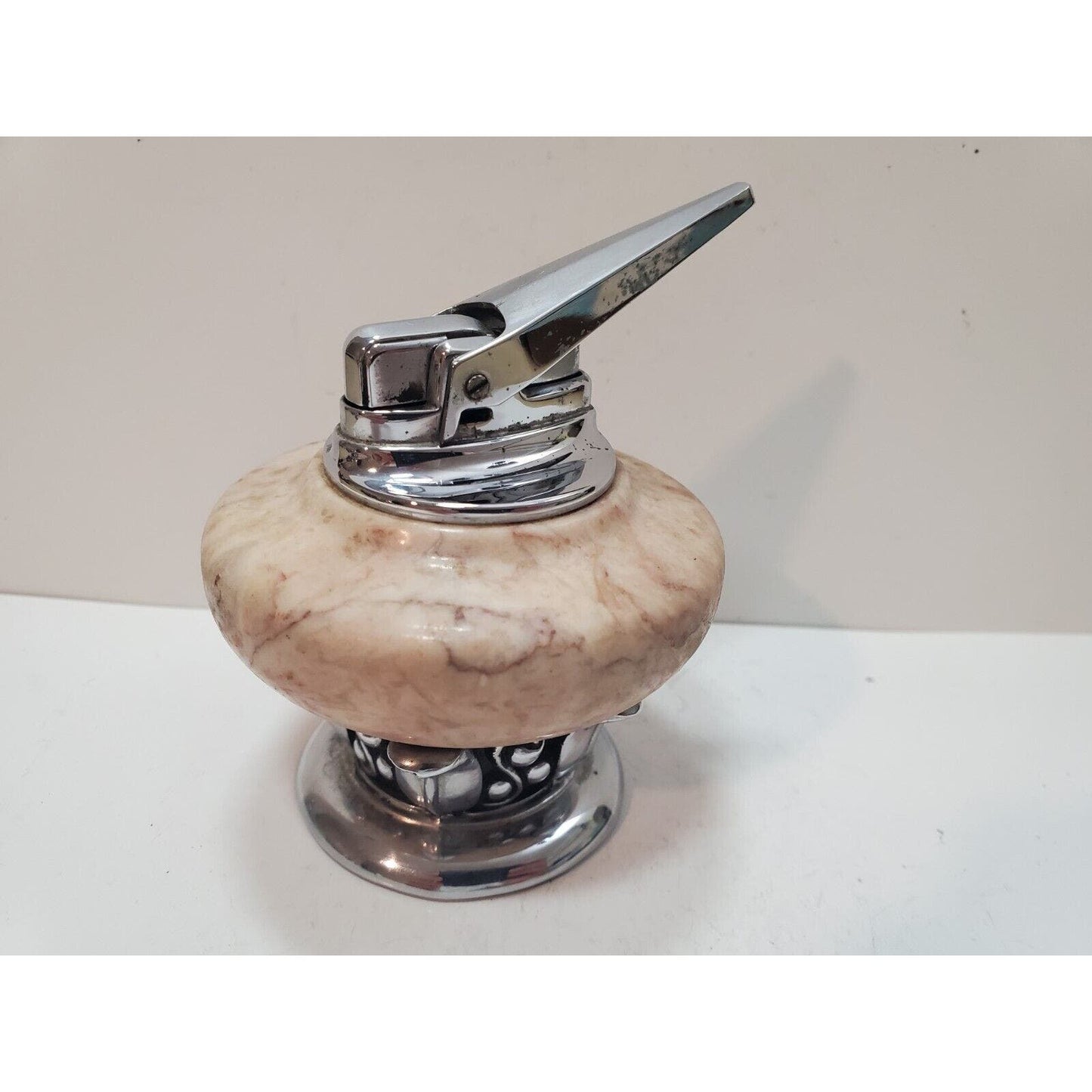 Working Vintage Ronson NORDIC Italian Marble Table Lighter Silver 6202/13