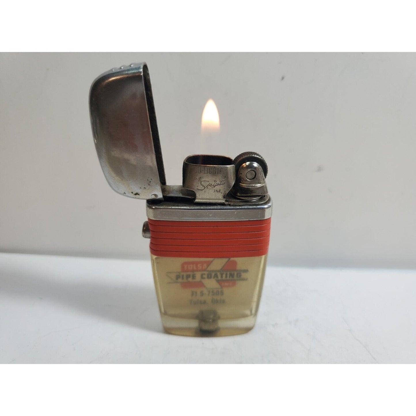 Vintage Working Scripto VU Lighter "Tulsa Pipe Coating Inc." LOGO 6033/29