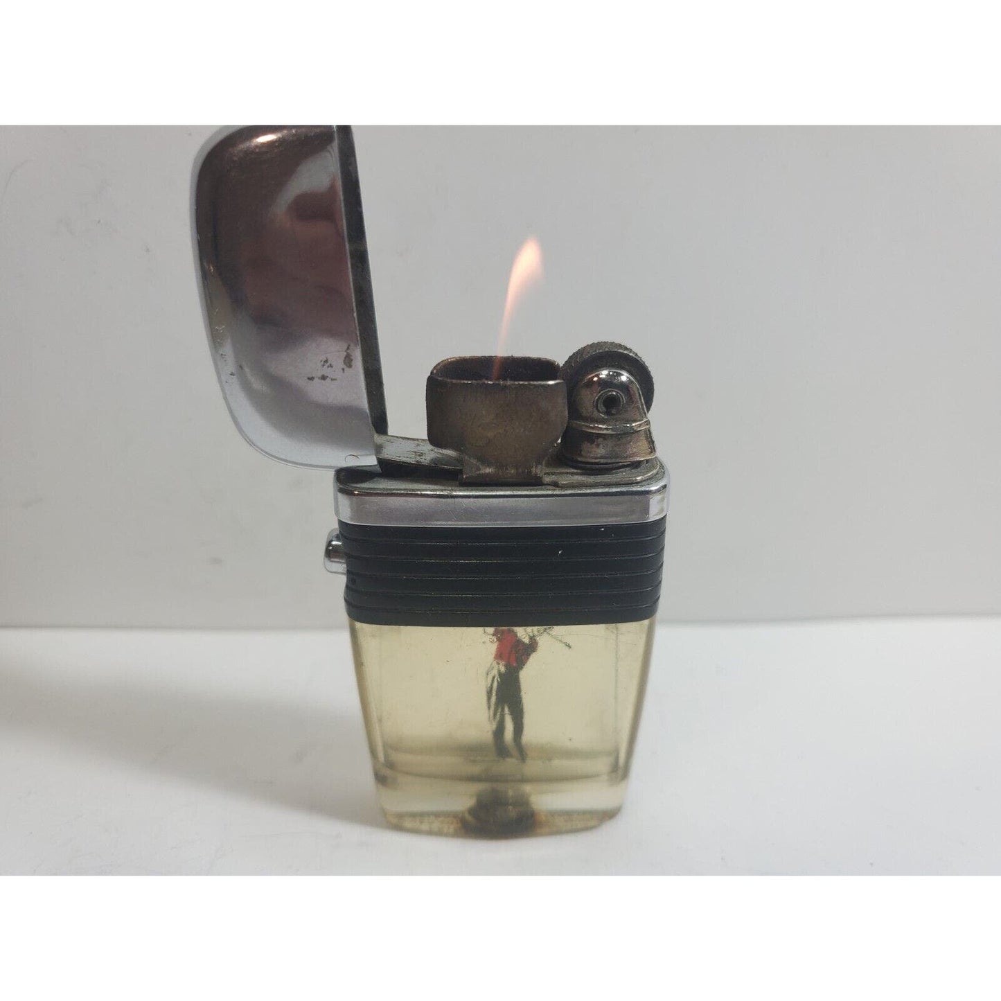 WORKING VINTAGE Scripto Vu Lighter Golfer & Black Band 5928/29